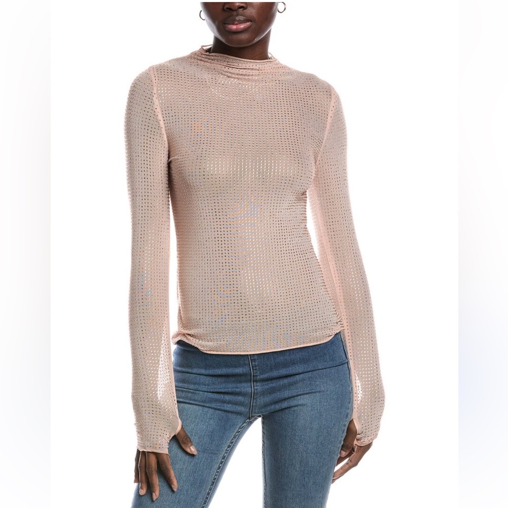 Free People Intimately Dance All Night Long Sleeve Rhinestone Top XS NWT Peach